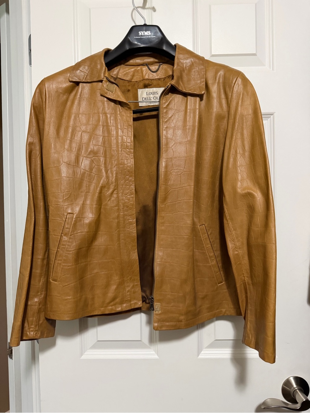 Linea by Louis Dell'Olio Croc-Embossed Tan Leather Zip Jacket